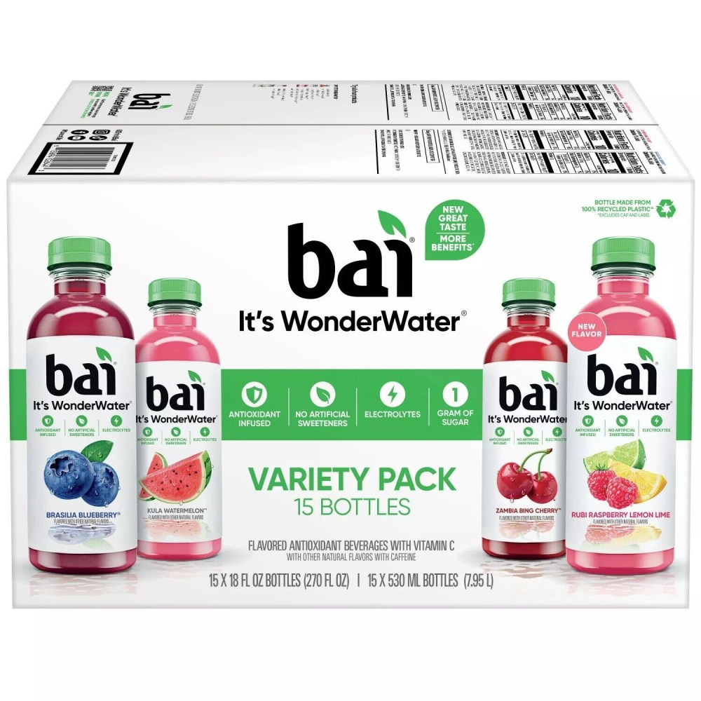 Bai Wonderwater Variety Pack 18 Fluid Ounce (Pack of 15)