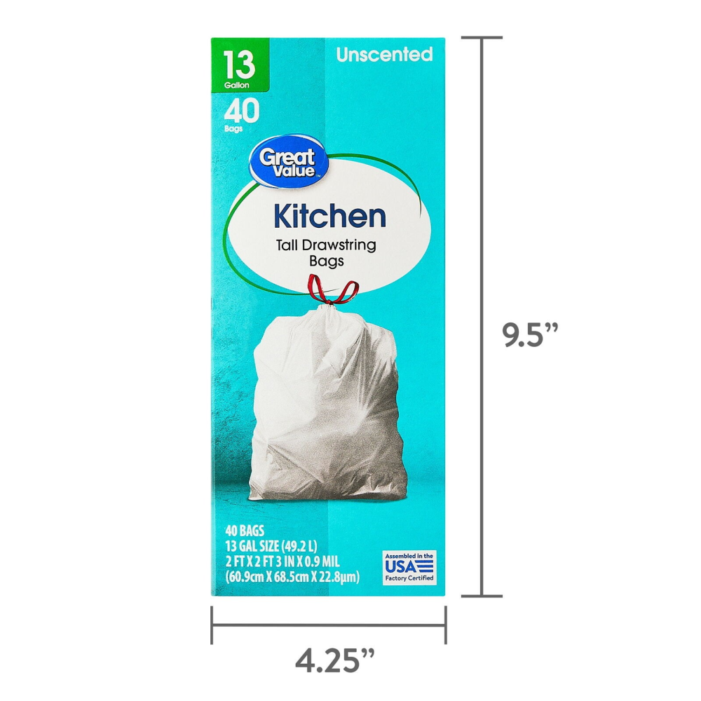 Store Brand Unscented 13 Gallon Drawstring Tall Kitchen Trash Bags, 40 count