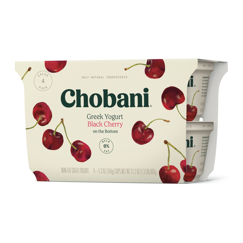 Chobani Non-Fat Greek Yogurt Black Cherry on The Bottom 5.3 oz 4 Pack
