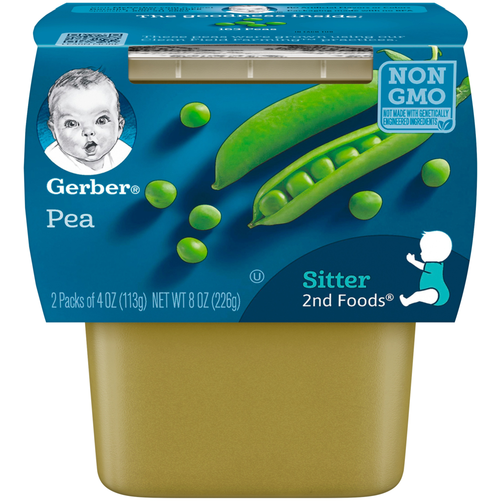 Gerber 2nd Foods Natural for Baby Food, Pea, 4 oz Tubs (2 Pack)