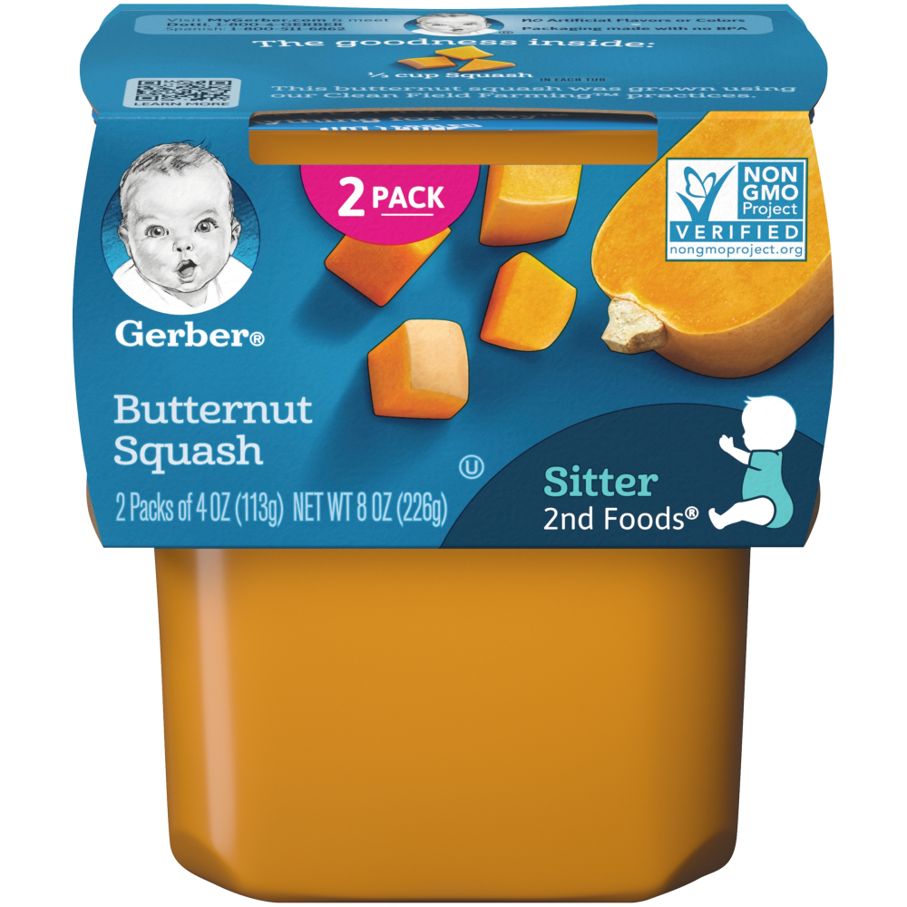 Gerber 2nd Foods Natural for Baby Food, Butternut Squash, 4 oz Tubs (2 Pack)