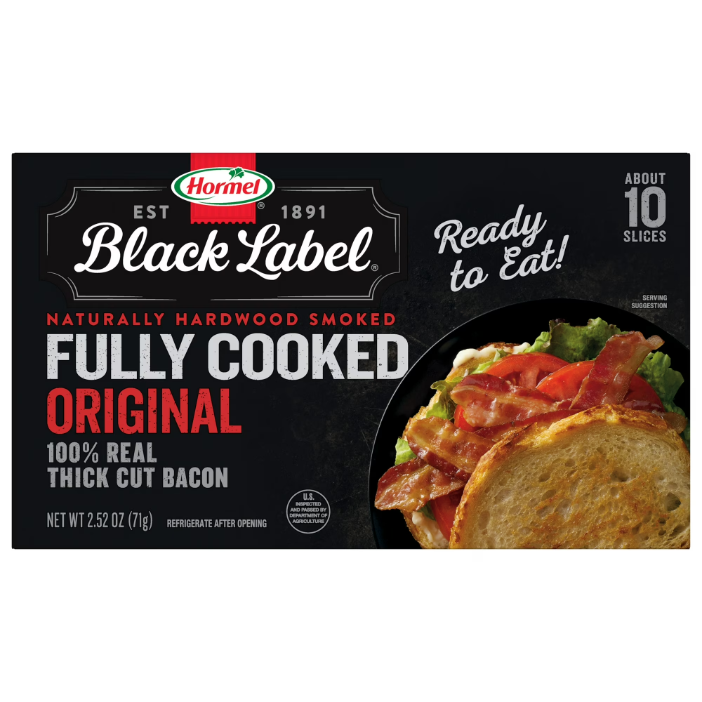 Hormel Black Label Bacon, Gluten Free, Fully Cooked, Shelf Stable, 2.52 oz Plastic Package