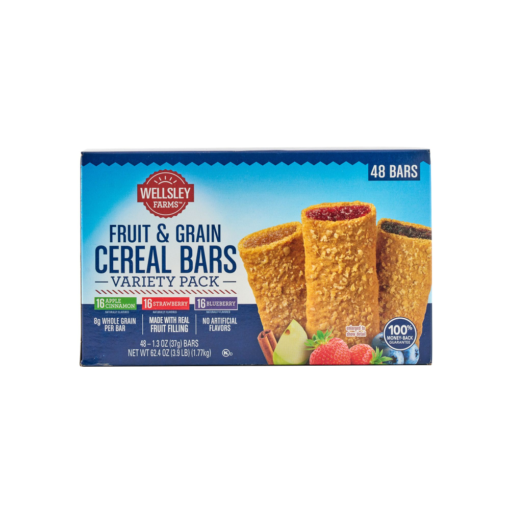Wellsley Farms Fruit & Grain Cereal Bars Variety Pack, 48 count