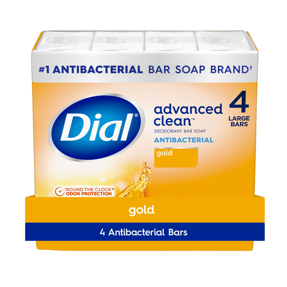 Dial Gold Antibacterial Deodorant Bar Soap, Advanced Clean Deep Cleanse 4 oz, 4 Bars