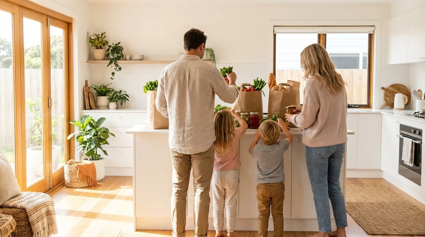 Happy family in vacation kitchen